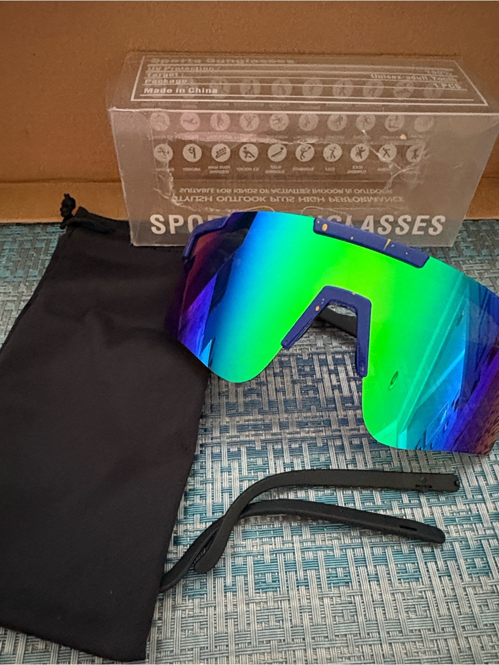 New Mirrored Green-Blue Sport Shield Sunglasses unisex